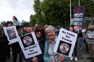 People take part in an anti-Trump protest march through Dublin city centre